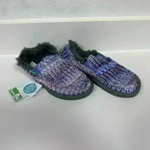 NWT!!! Unisex Sanuk Slippers Blue Red Size 2 Kids! - Picture 4 of 10